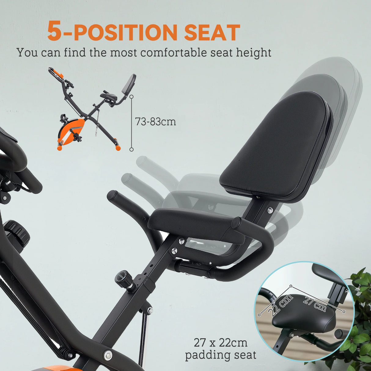 SPORTNOW Five-in-one Foldable Exercise Bike, Stationary Bike with Arm Workout Bands, LDC Monitor, Phone Holder, Orange