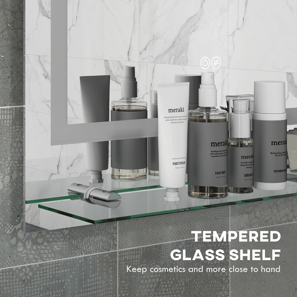 kleankin Large Vanity Mirror with Lights and Shelf, Illuminated bathroom Mirror with 3 Colour Brightness, Smart Touch, Anti-Fog