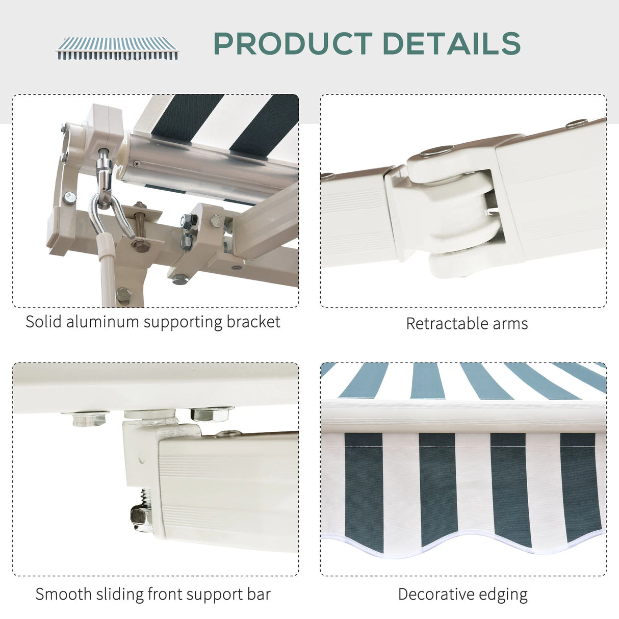 Outsunny Retractable Awning, 2.5x2 m-Dark Green/White