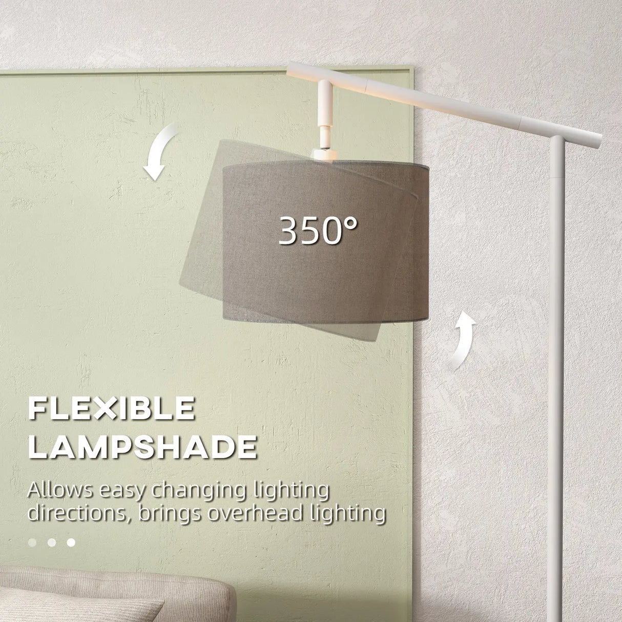 HOMCOM Metal Frame Floor Lamp with 350 Degree Rotating Lampshade, for Living Room and Bedroom, LED Bulb Included, Grey
