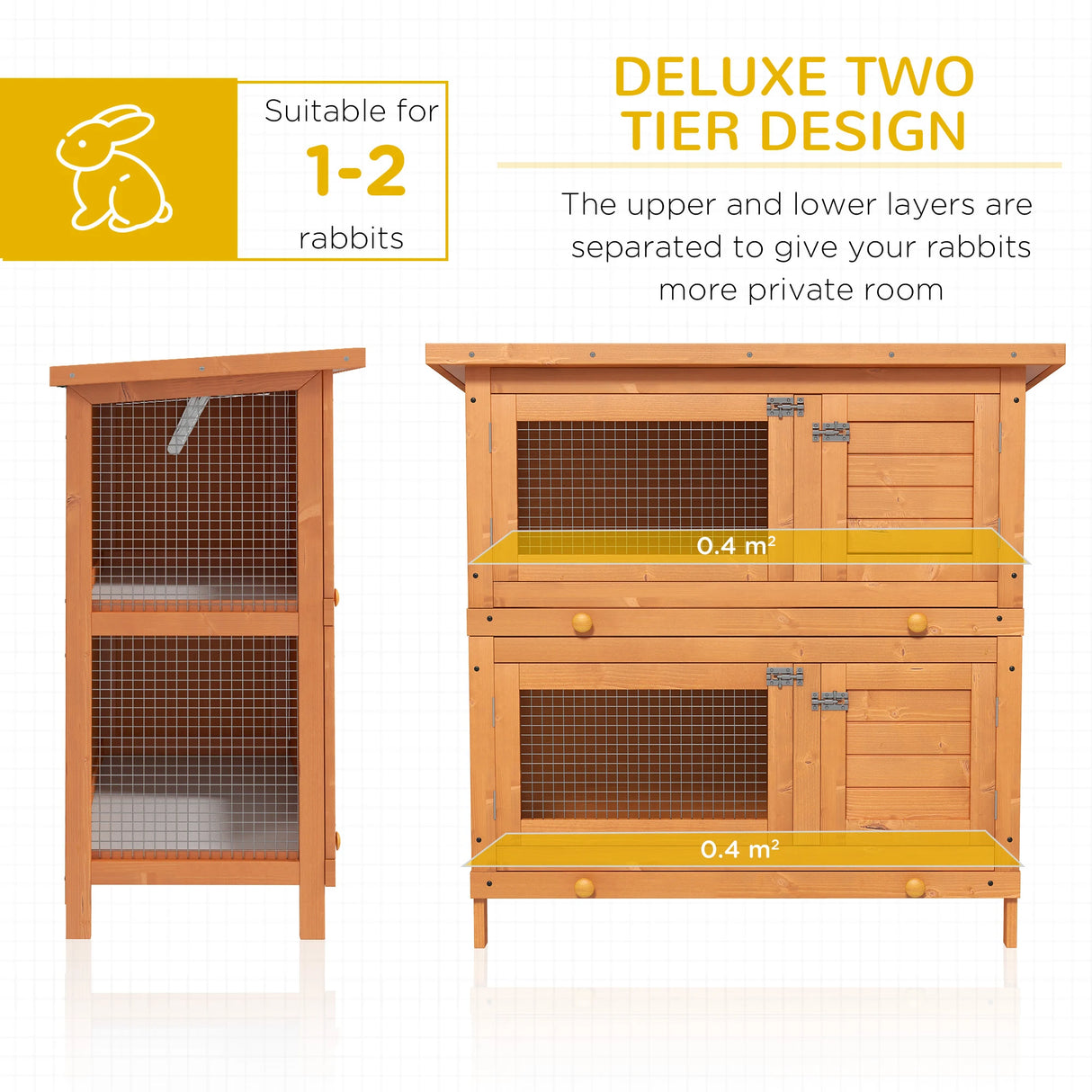 PawHut Double Tier Rabbit Hutch Large 2-Tier Wooden Hutch for Rabbits & Guinea Pigs, Pet Lovers Choice, Natural
