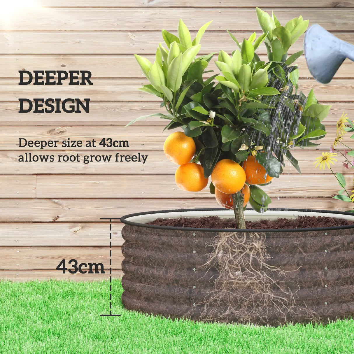 Outsunny Galvanised Raised Garden Bed with Safety Edging, Outdoor Raised Planter Box with Gloves, 120 x 120 x 43cm, Cream White