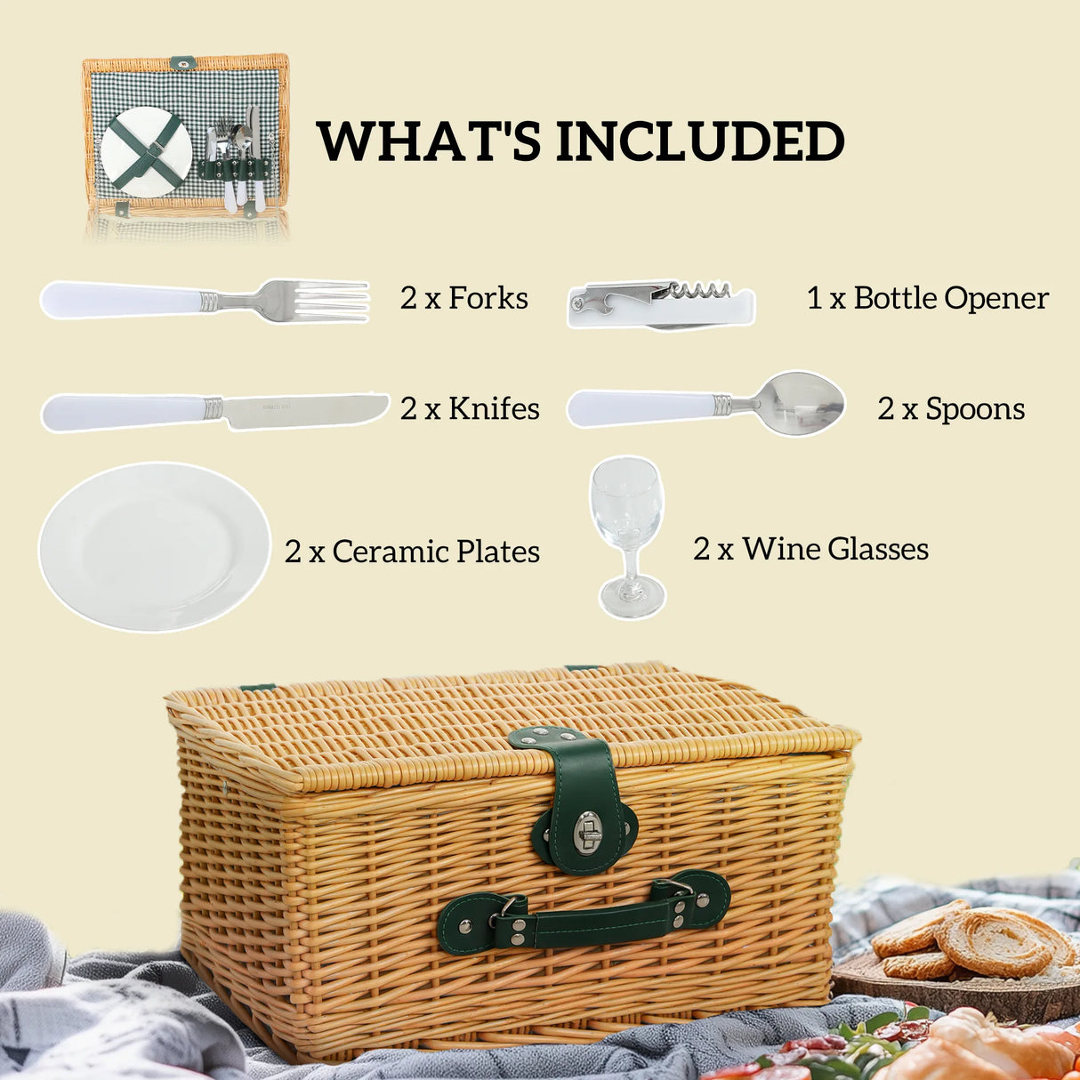 Outsunny Two-Person Picnic Set, with Wicker Basket