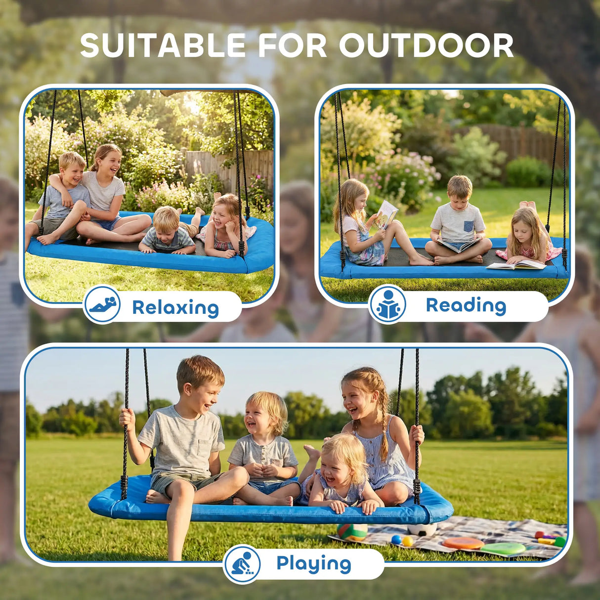 AIYAPLAY Nest Swing with Adjustable Ropes and Tree Straps, Basket Swing for Kids, 300KG Capacity for Indoor Outdoor, Blue