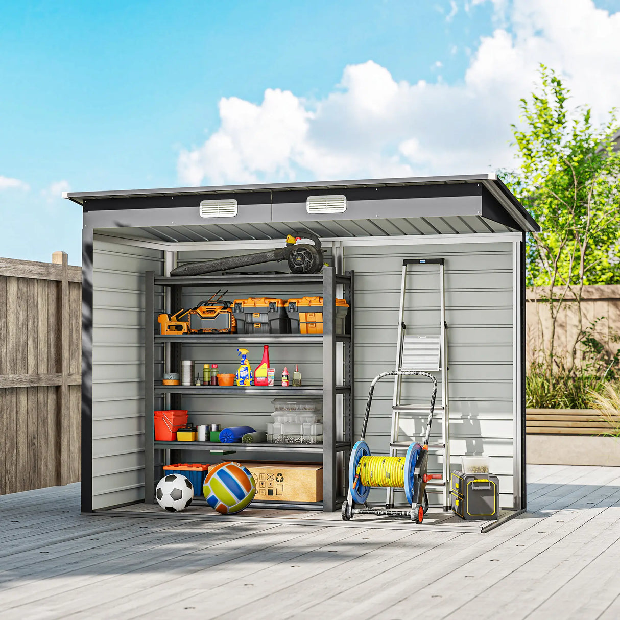 Outsunny 3.7 x 7.9ft Galvanised Steel Shed, with Latched Door and Padlock - Grey