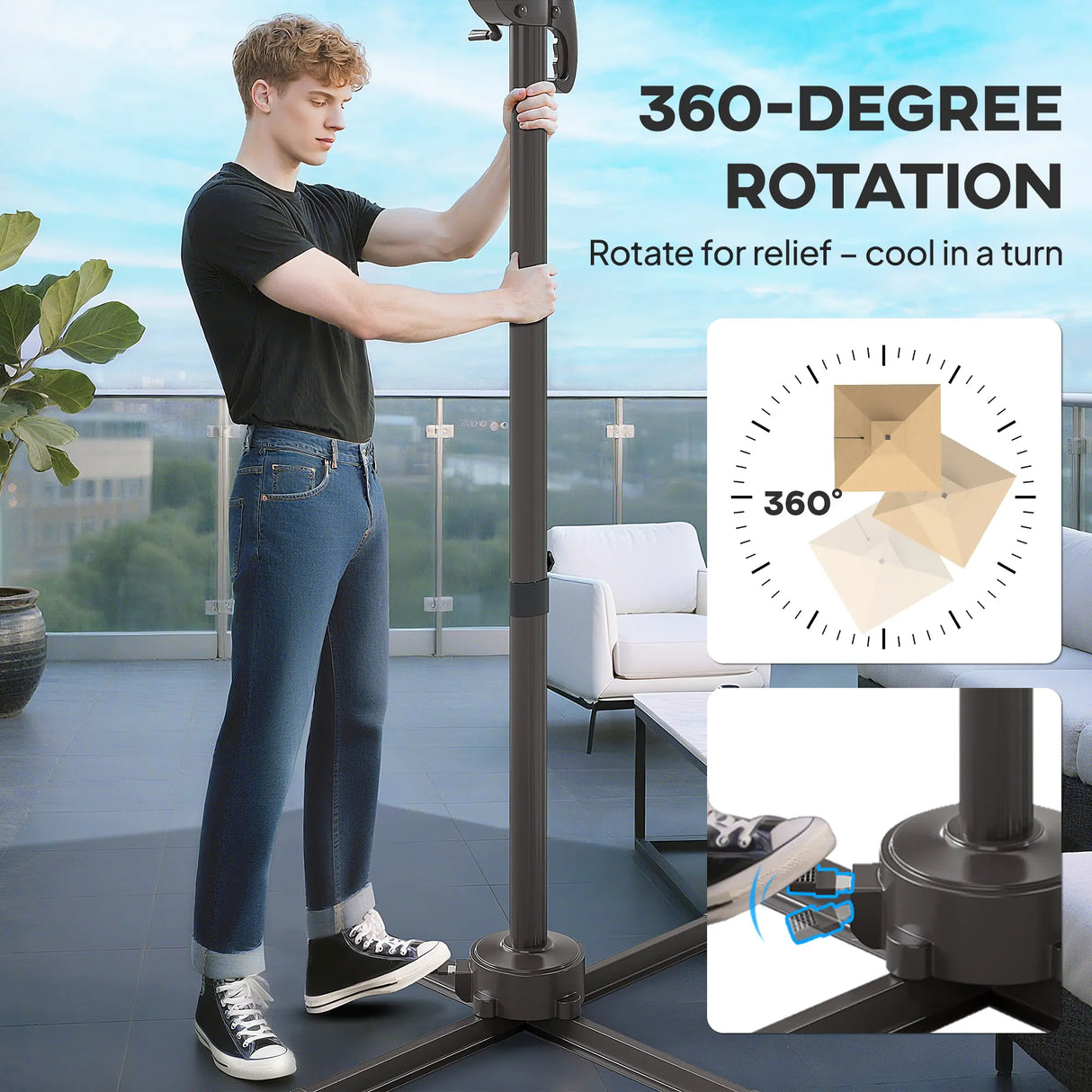 Outsunny 2.5m Cantilever Parasol with Solar Powered LED Lights, 360 Rotation, Tilt Adjustment, Crank Handle, Khaki