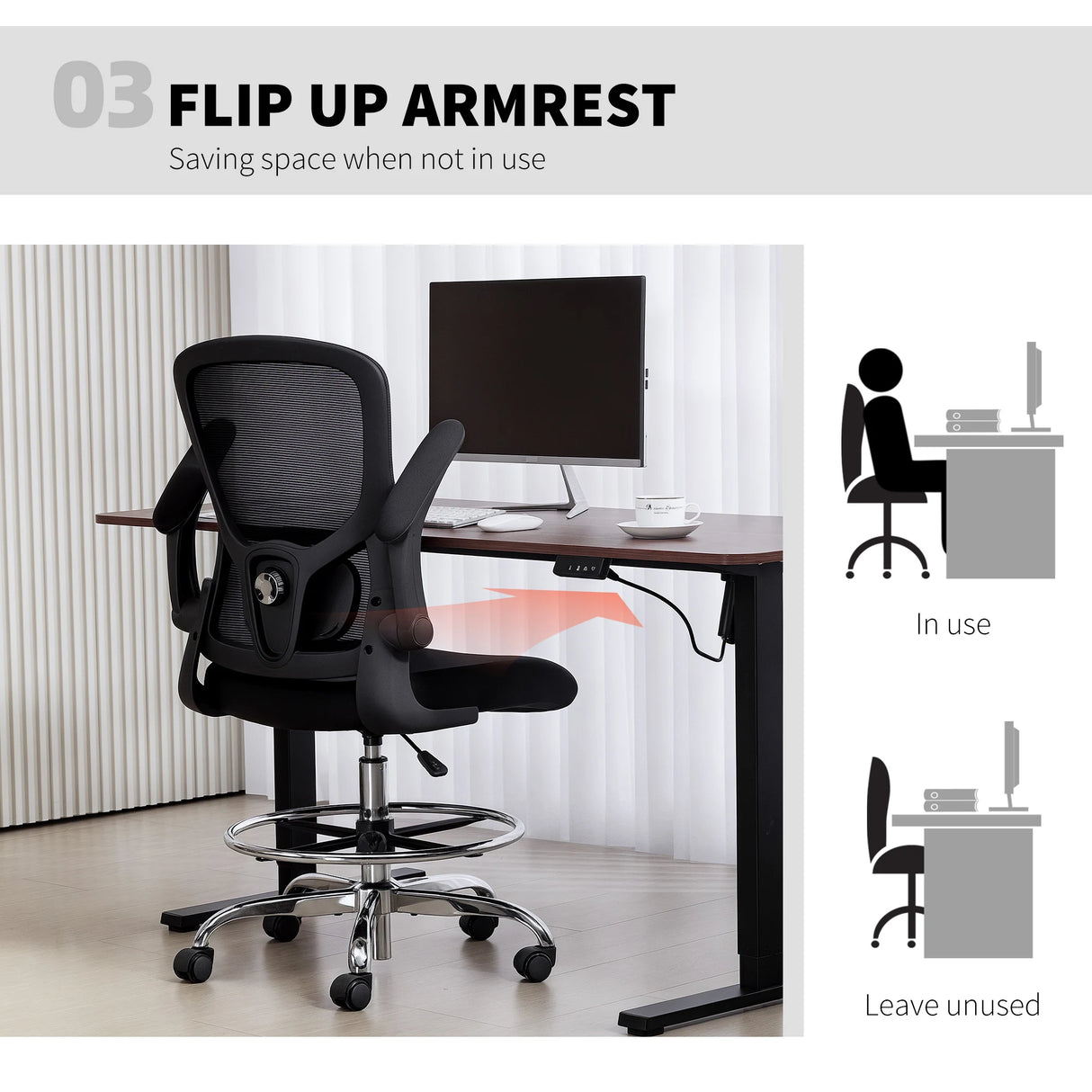 HOMCOM Draughtsman Chair, with Adjustable Lumbar - Black