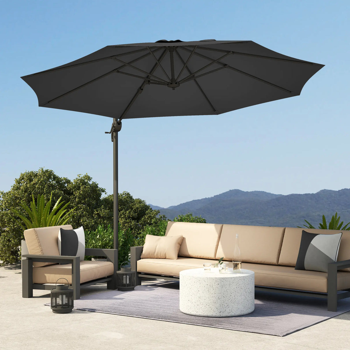 Outsunny 3 x 3m Overhanging Cantilever Parasol - Black