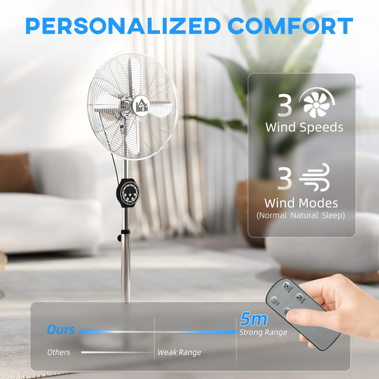 HOMCOM 16" Metal Pedestal Fan with Oscillating, Adjustable Height - Silver Tone