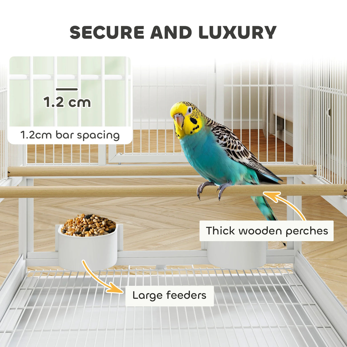 PawHut Bird Cage with Rolling Stand, Acrylic Viewing Panels, Storage Shelf, for Budgie, Parakeet, 48 x 46 x 83 cm