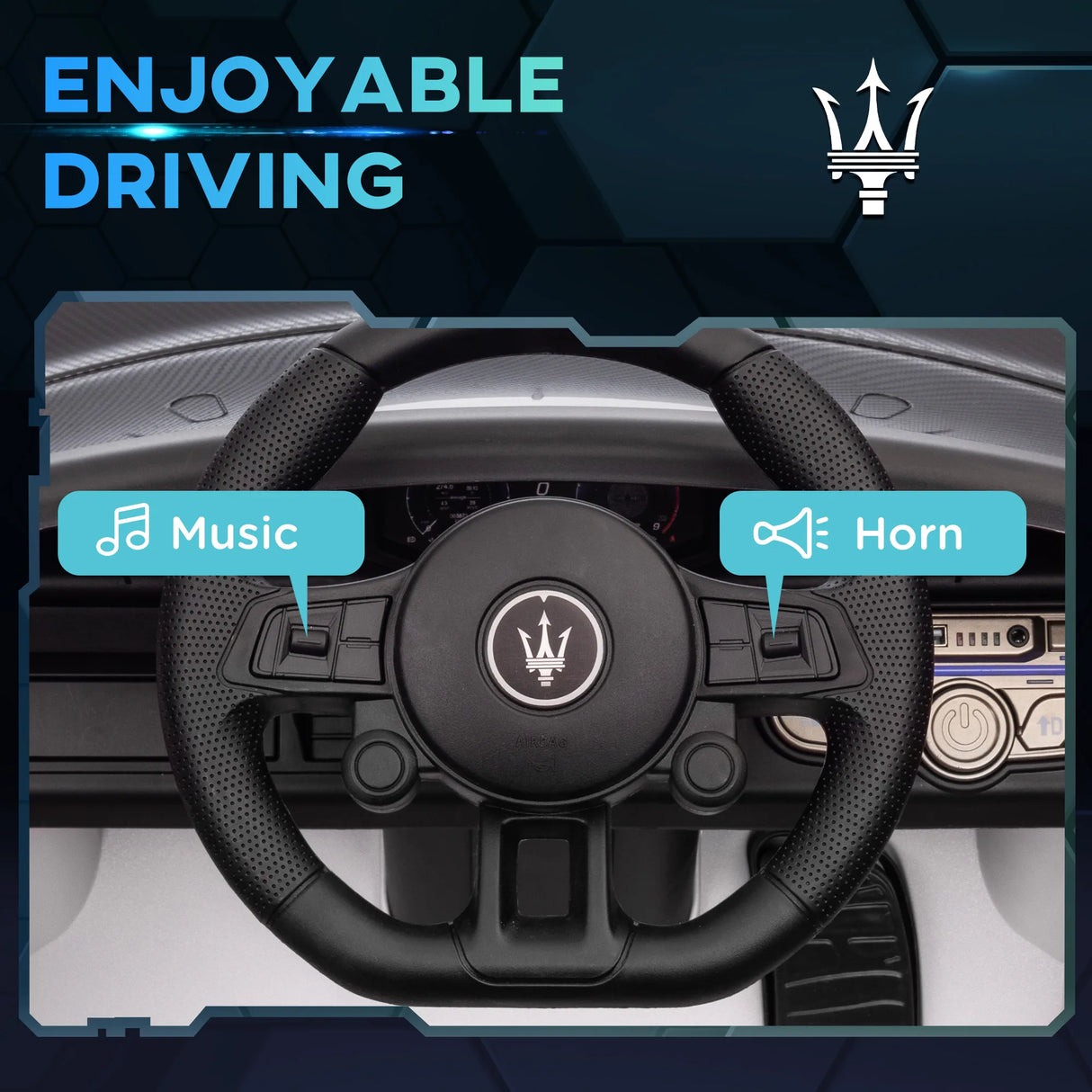 AIYAPLAY Maserati GT2 Licensed 12V Kids Electric Ride on Car with 4 Suspension Wheels, Remote Control, Music, Horn, Lights, White