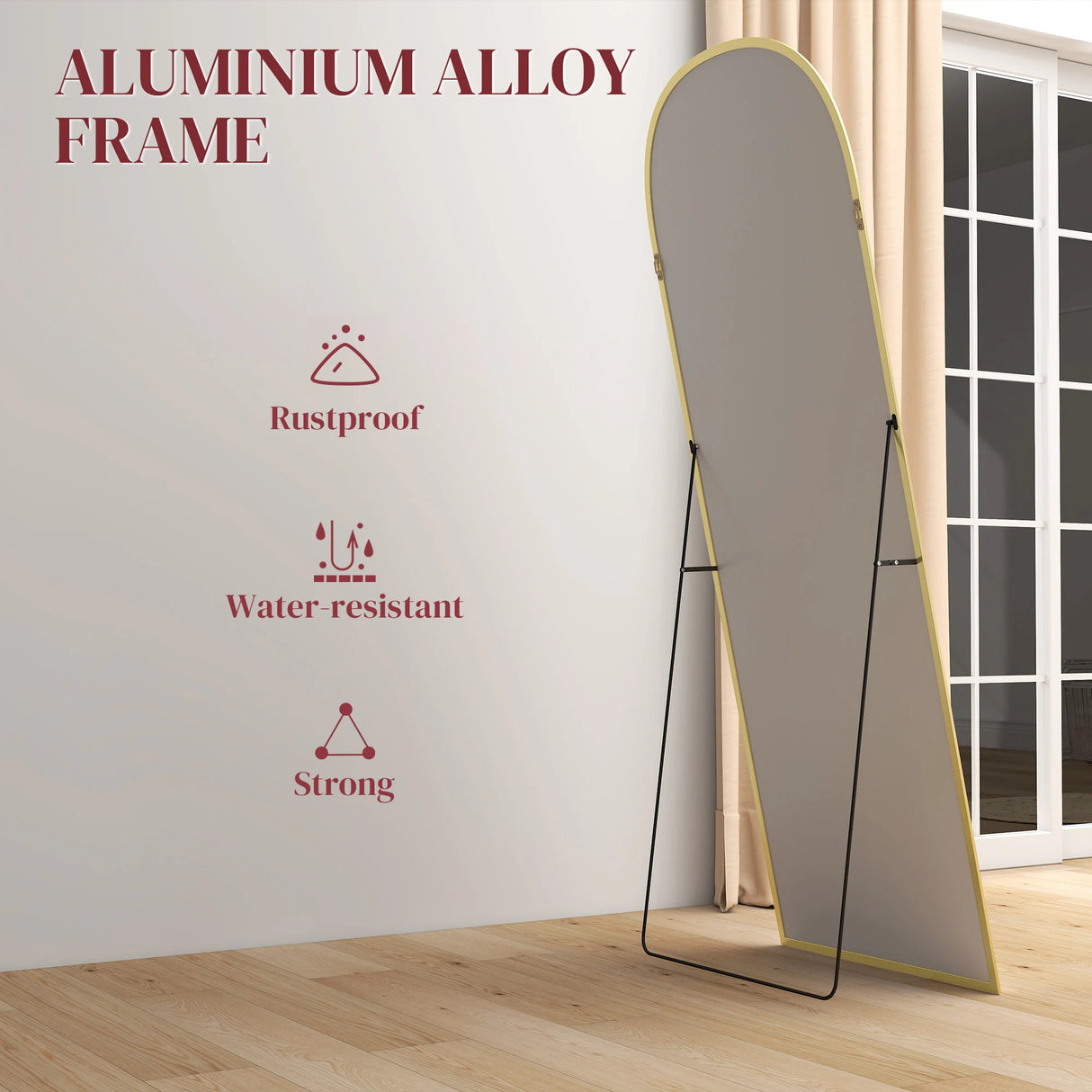 HOMCOM 165cm Aluminium Frame Standing Mirror - Gold