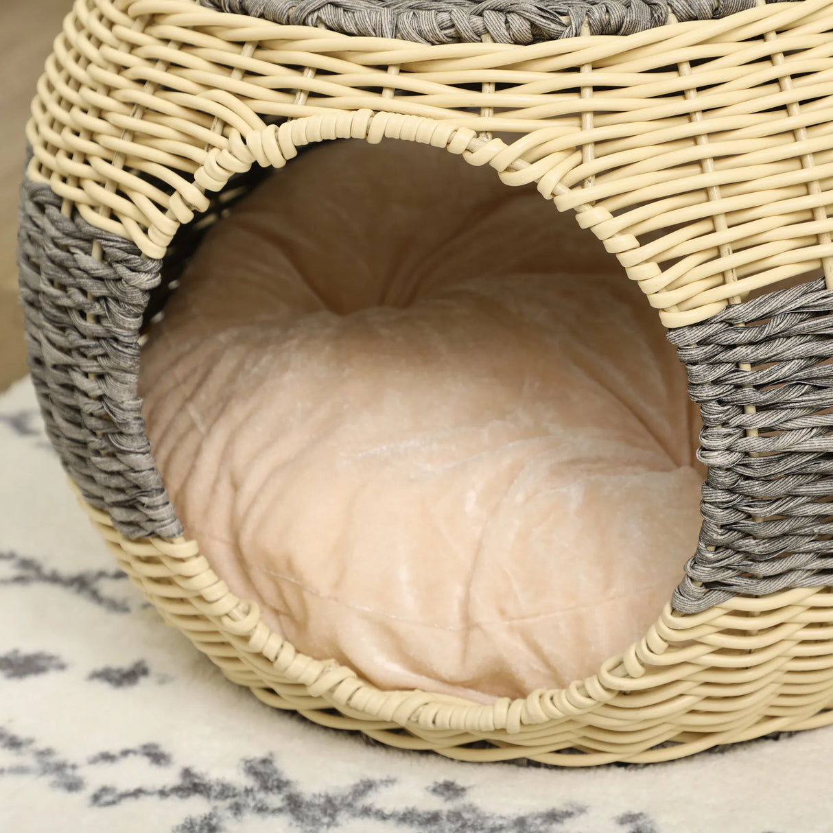 PawHut Wicker Cat House, Rattan Raised Cat Bed, Cosy Kitten Cave with Soft Washable Cushion, 40 x 30cm