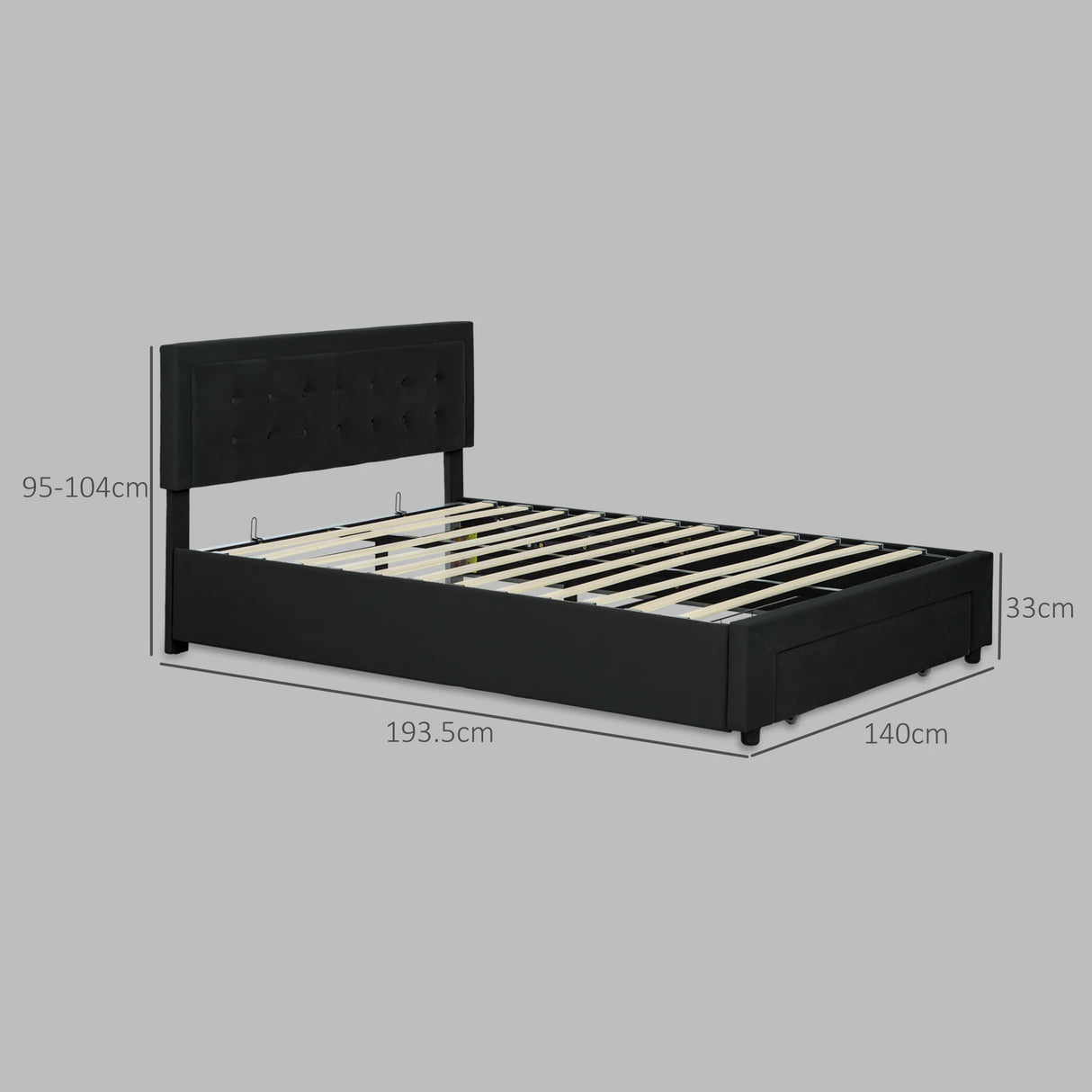 HOMCOM Double Ottoman Bed Frame, with Front Drawer - Black