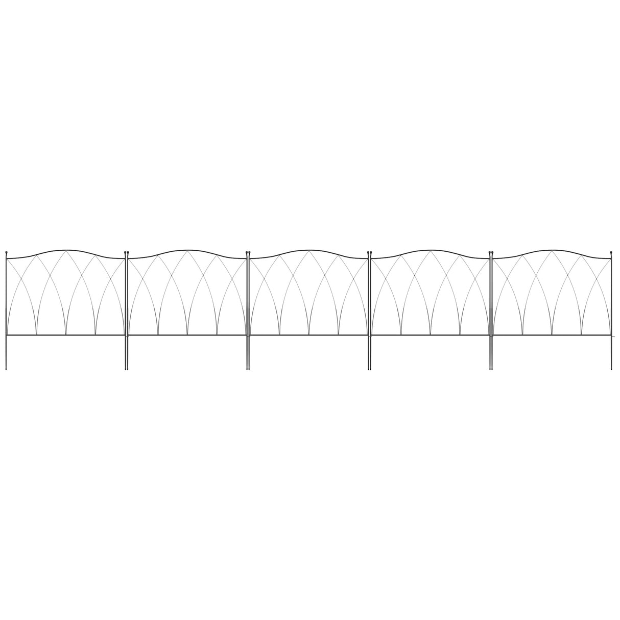 Outsunny Set of Five 61.5cm Decorative Metal Fence Panels - Black