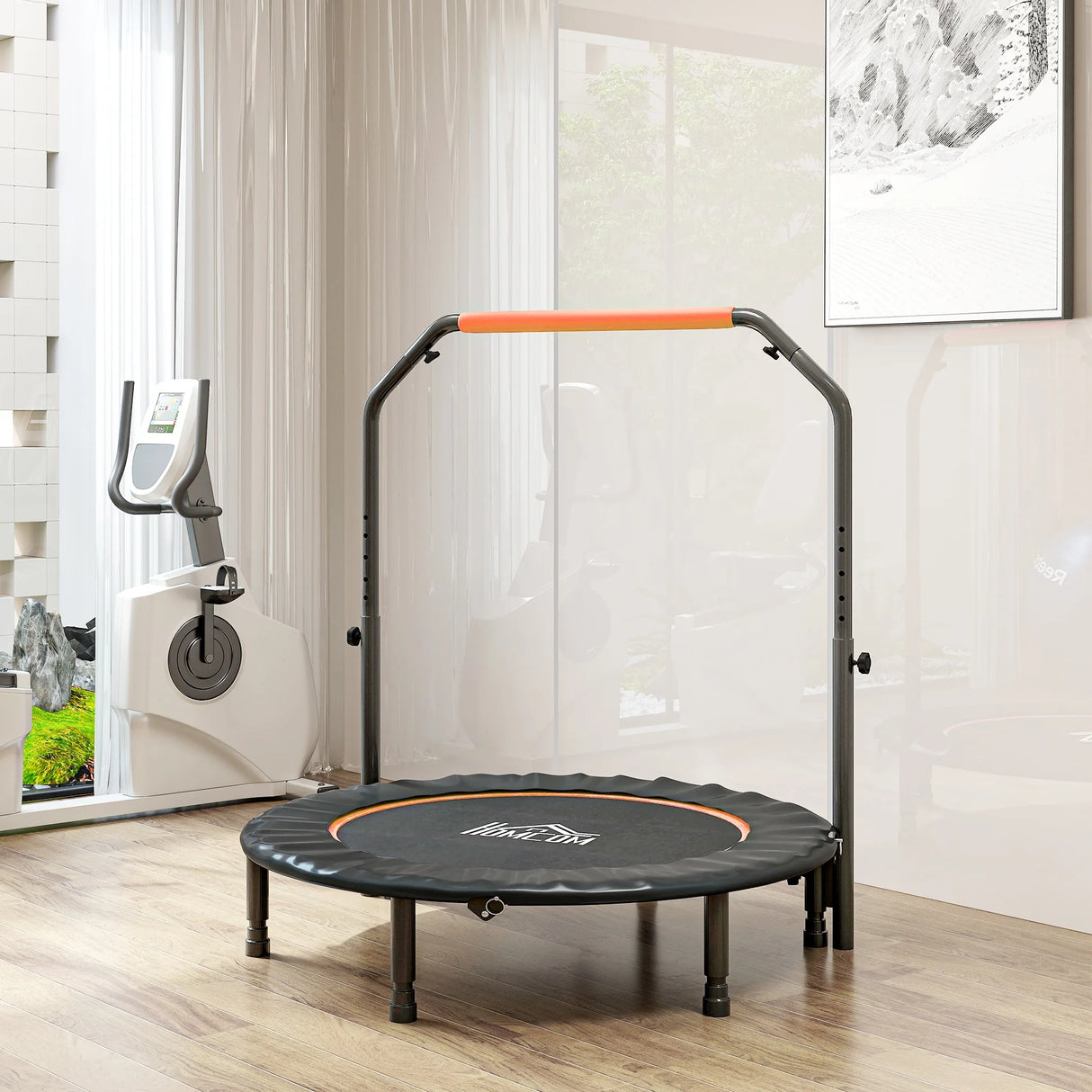 HOMCOM 45" Foldable Mini Fitness Trampoline, with Adjustable Foam Handle, Orange