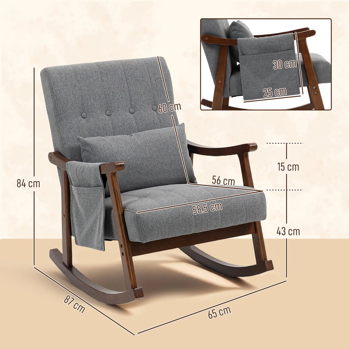 HOMCOM Wood Frame Rocking Accent Chair - Grey
