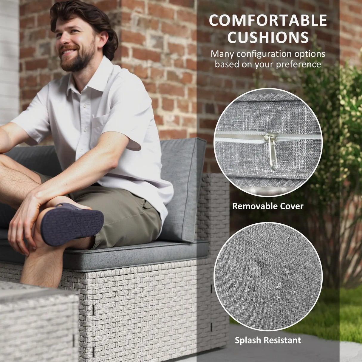 Outsunny Seven-Piece Modular Rattan Set - Grey