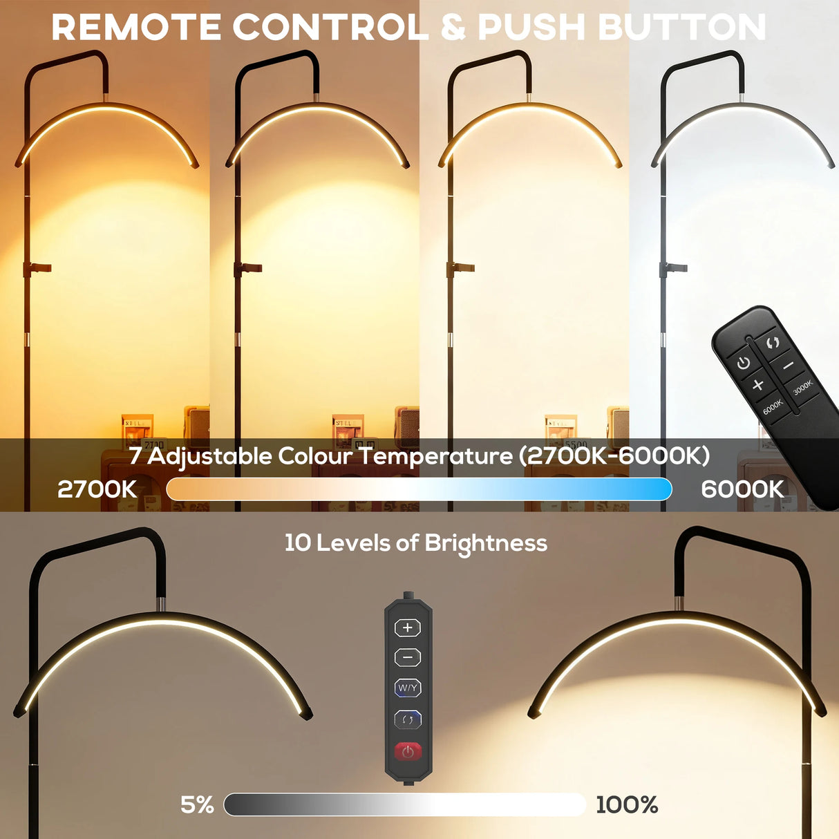 HOMCOM Half Moon Lash Light, Beauty Floor Lamp with 350 Rotatable Head, 7 Colour Temperature and Phone Holder, Dimmable Standing Lamp for Eyelash Extension, Tattoo, Nails, Skincare, Black