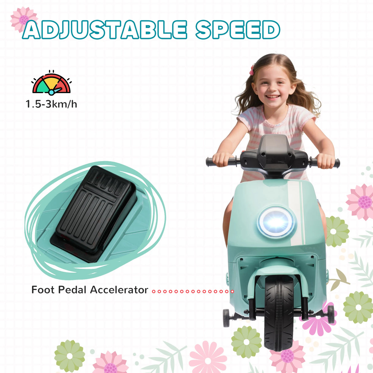 AIYAPLAY 6V Ride on Motorbike, Kids Electric Motorbike w/ Headlights, Music, Training Wheels, for Ages 18-36 Months, Green
