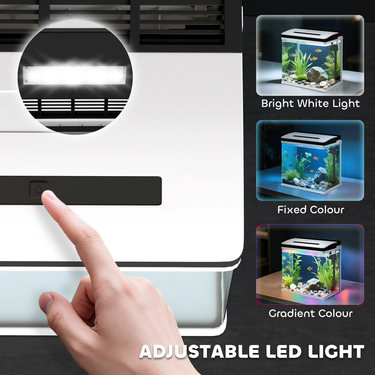 PawHut 13L Glass Aquarium Fish Tank with Filter, LED Lighting, for Betta, Guppy, Mini Parrot Fish, Shrimp, 29 x 20 x 30.5cm