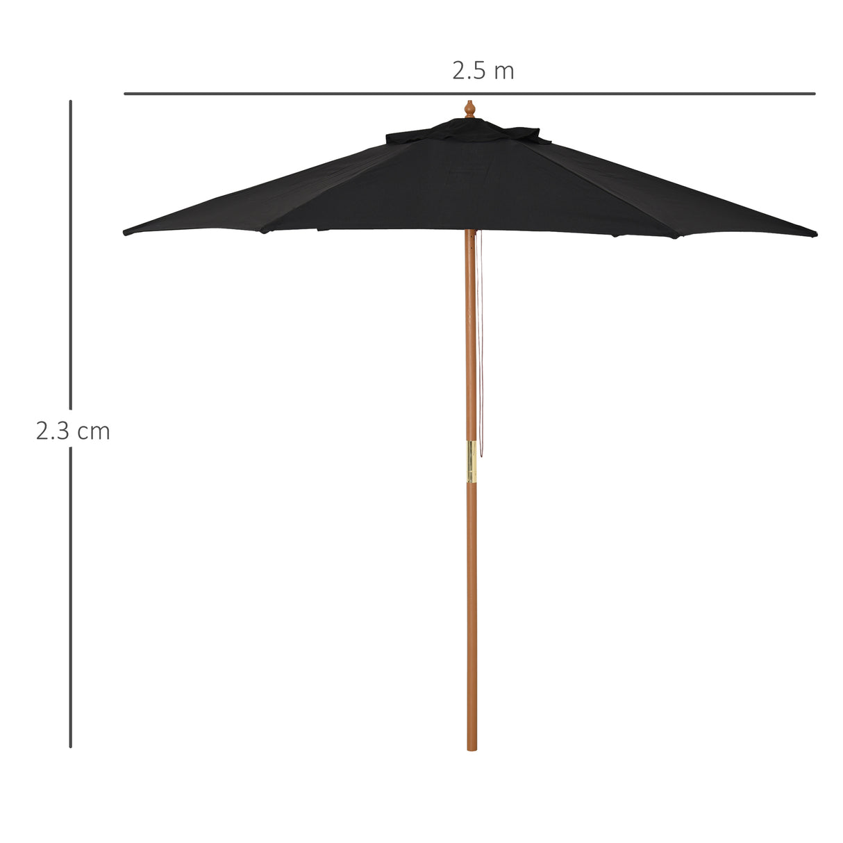 Outsunny Wooden Garden Umbrella Sun Shade with Top Vents, Bamboo Ribs and Sturdy Wood Pole, Black
