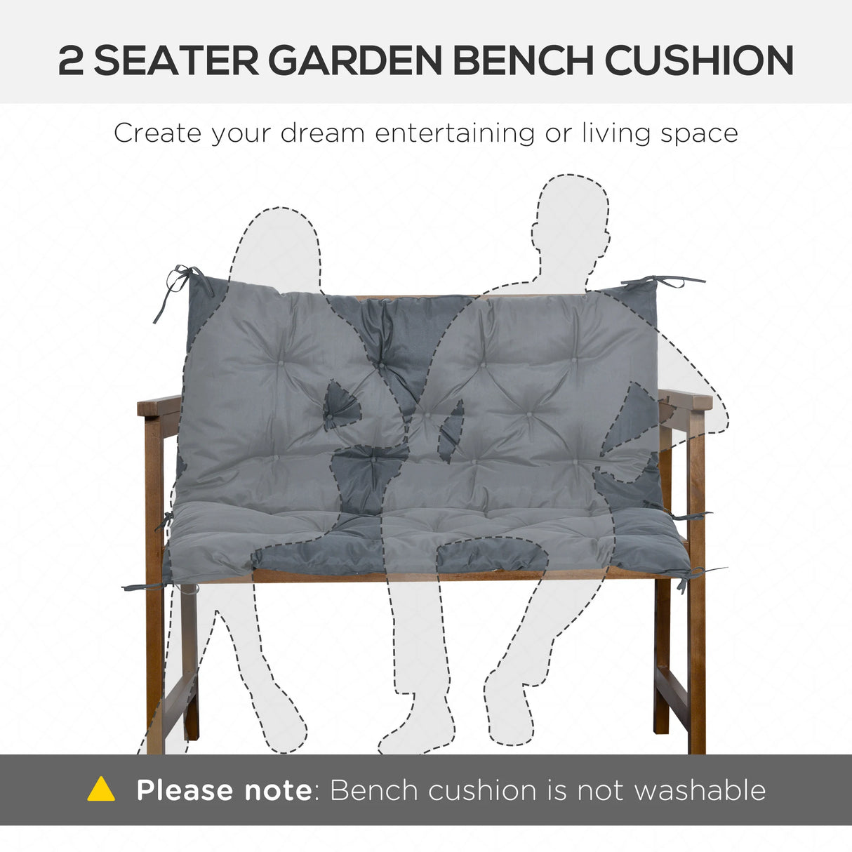 Outsunny 2 Seater Bench Cushion, Garden Chair Cushion with Back and Ties for Indoor and Outdoor Use, 98 x 100 cm, Dark Grey