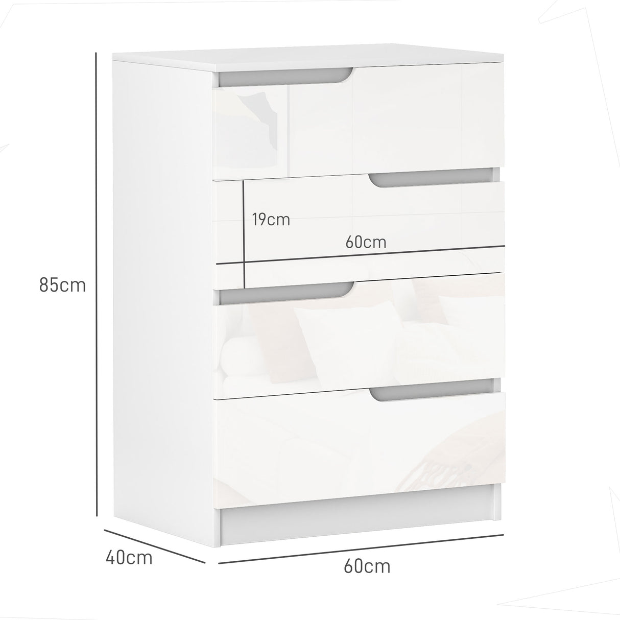 HOMCOM Chest of Four High Gloss Front Drawers - White