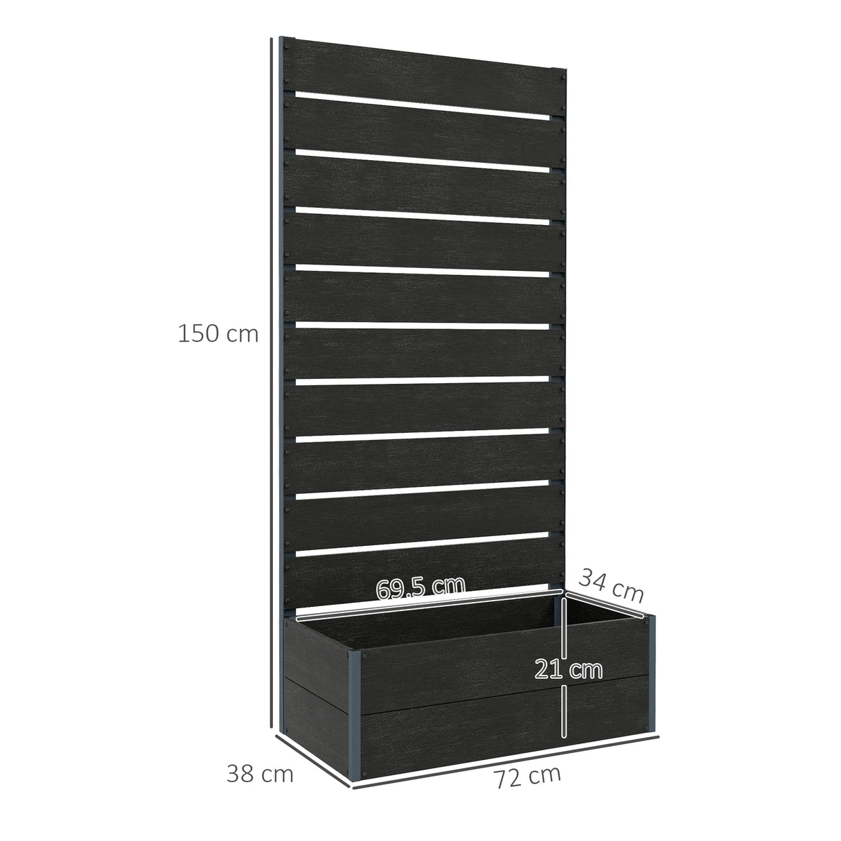 Outsunny 34 x 69.5cm Garden Planter Box, with Back Trellis, Black