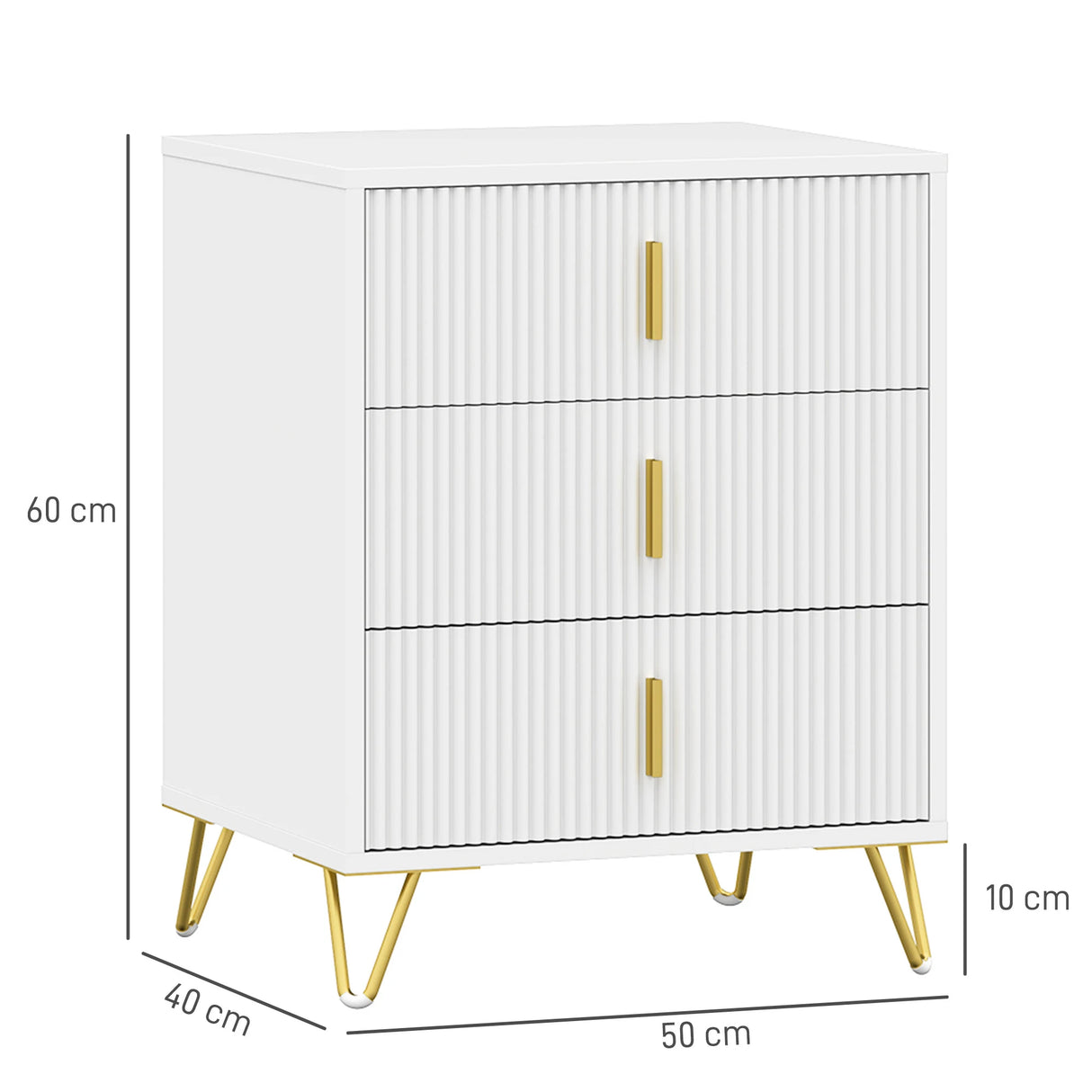 HOMCOM Set of 2 Elegant Chest of Three Drawers - White/Gold-Tone