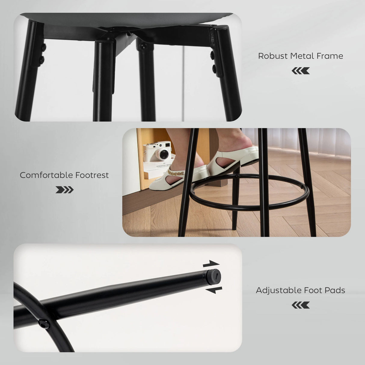 HOMCOM Set of Two Faux Leather Bar Stools - Grey/Black