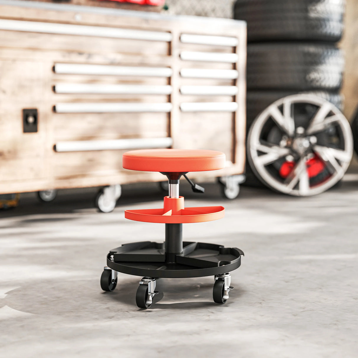 HOMCOM Rolling Mechanic Stool, 135kg Capacity Workshop Stool, 360 Swivel Roller Padded Creeper Seat with Wheels, Tool Trays Storage for Garage, Shop, Auto Repair, Yellow