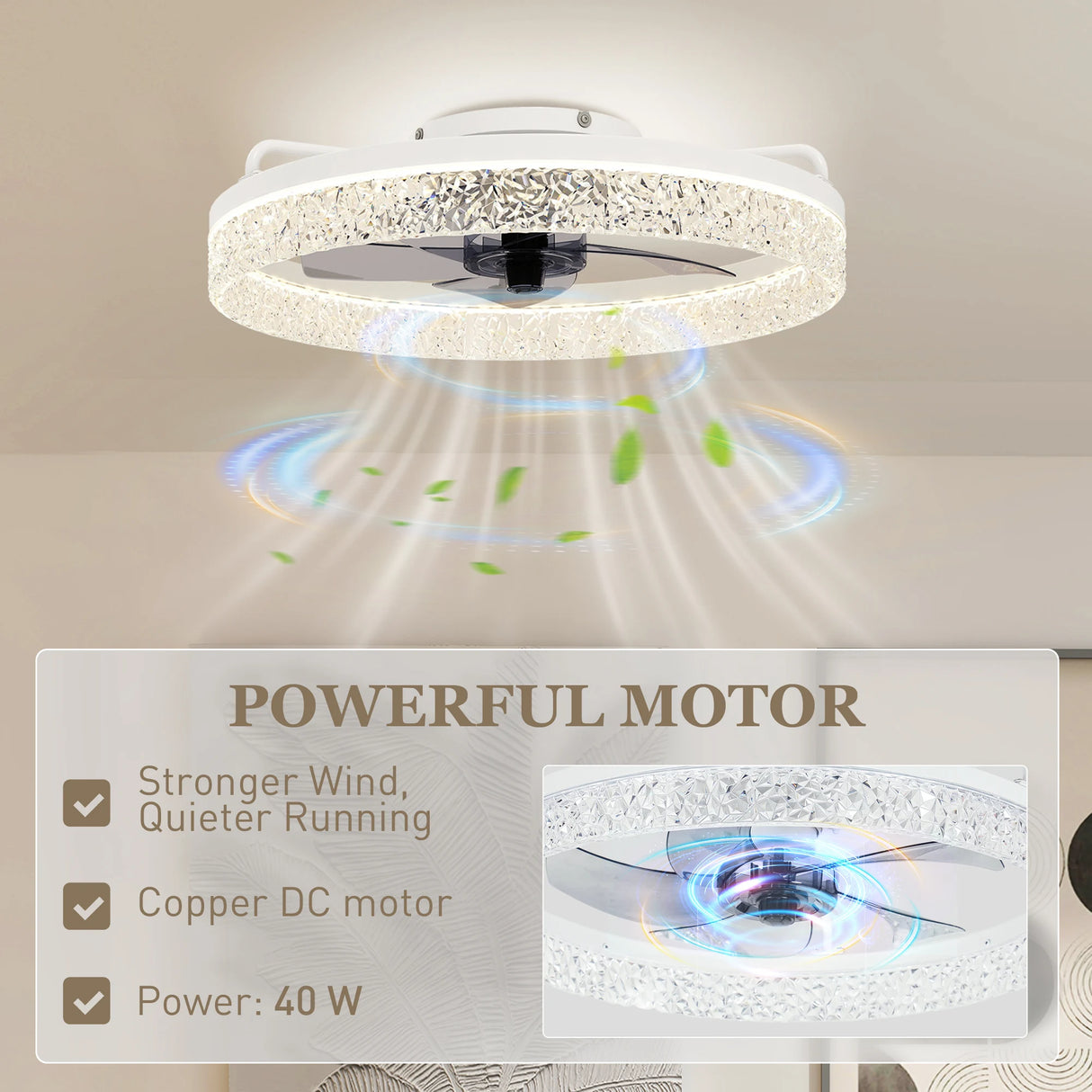 HOMCOM Ceiling Fan with Lights, Dimmable LED Mount Ceiling Fan Light with Remote App Control for Bedroom, White