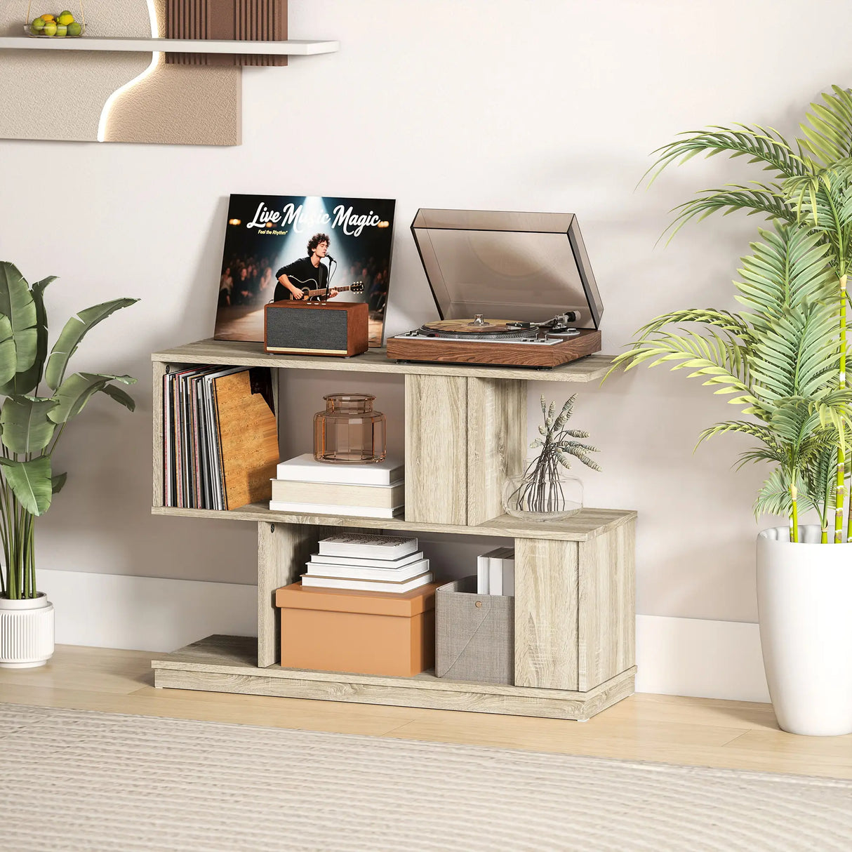 HOMCOM S-Shaped Side Table - Natural Wood Finish