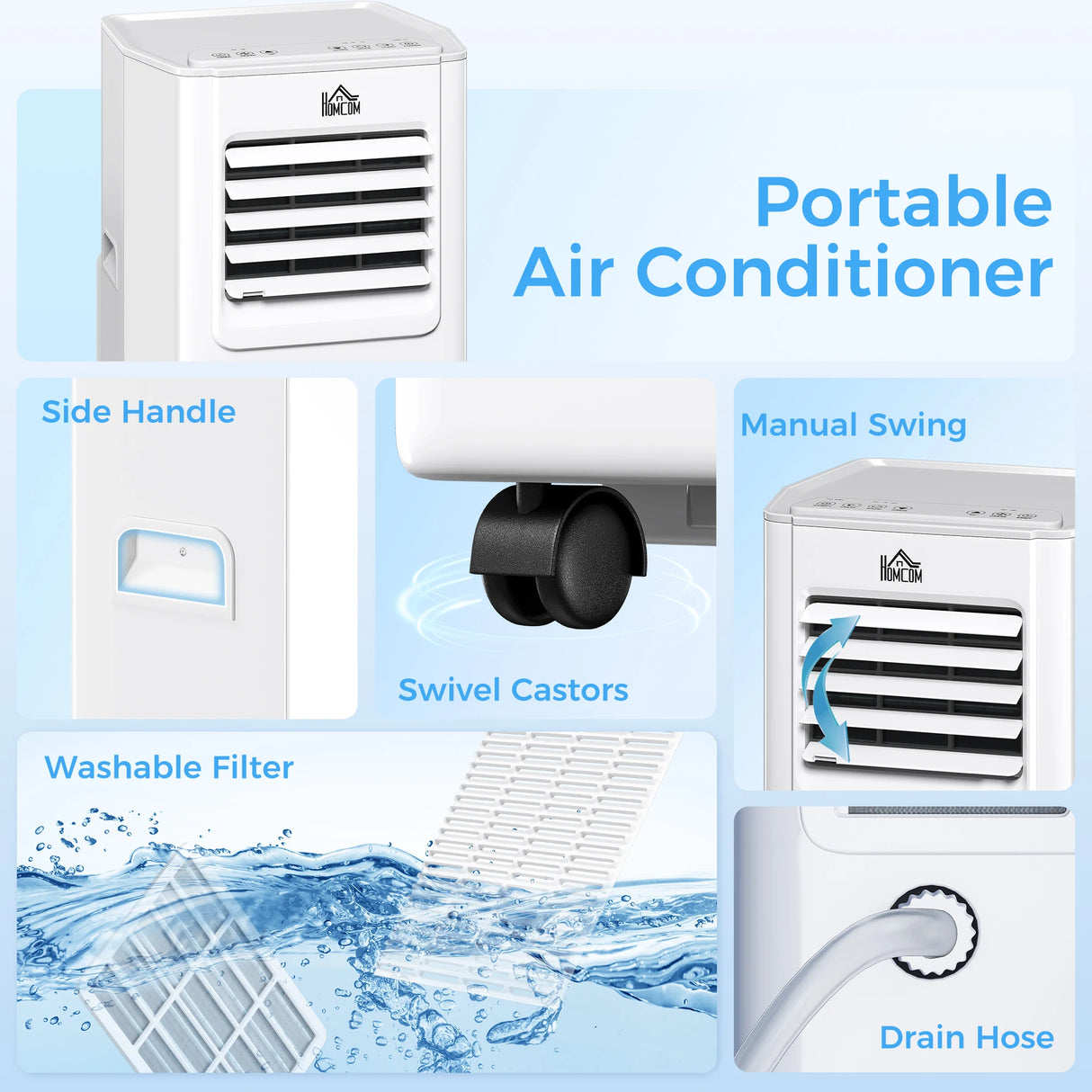 HOMCOM 5000 BTU Portable Air Conditioner, 4-in-1 Air Conditioning Unit, Dehumidifier, Cooling, Fan, Sleep Mode, with Remote Control, 2 Speeds, 24H Timer, Window Venting Kit, 12m2
