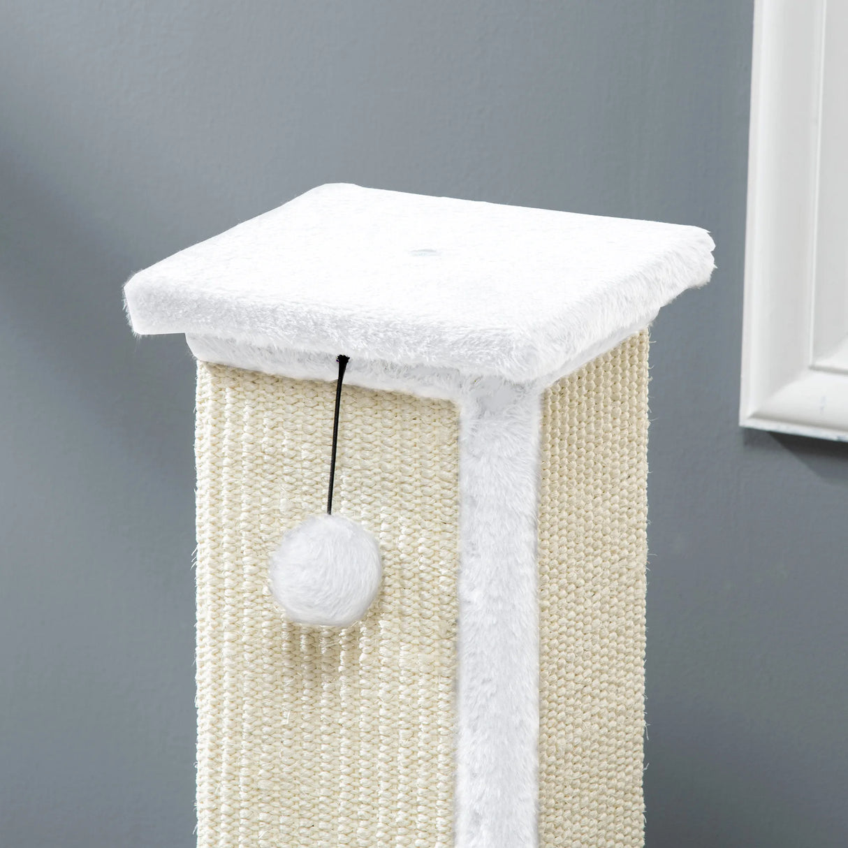 PawHut 81cm Cat Scratcher, Vertical Full Scratcher w/ Natural Sisal Rope, Hanging Ball, Soft Plush - White
