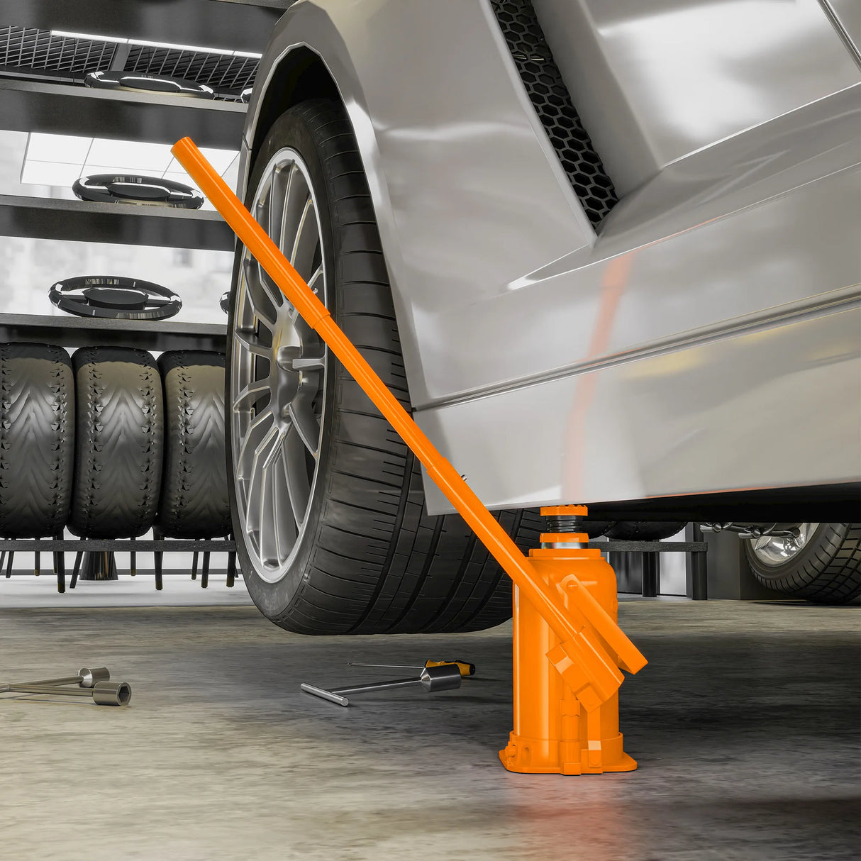 HOMCOM 12 Tonne Hydraulic Bottle Jack with 19-37 cm Lifting Range, Heavy Duty Portable Compact Car Jack Lift with Saddle and 3 Section Handle for Pickup, Truck, Auto Repair Maintenance, Orange