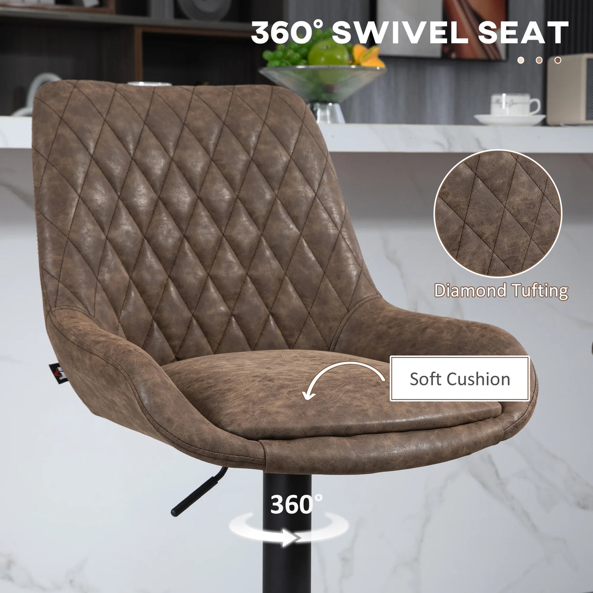 HOMCOM Adjustable Faux Leather Retro Bar Stools For Home Use, Brown