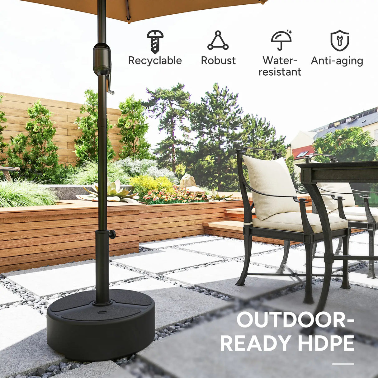 Outsunny Round Garden Parasol Base, Garden Umbrella Stand Heavy Duty Parasol Base, Filled Up to 20kg with Stand or 18kg with Water for 38, 48 mm Poles, Black