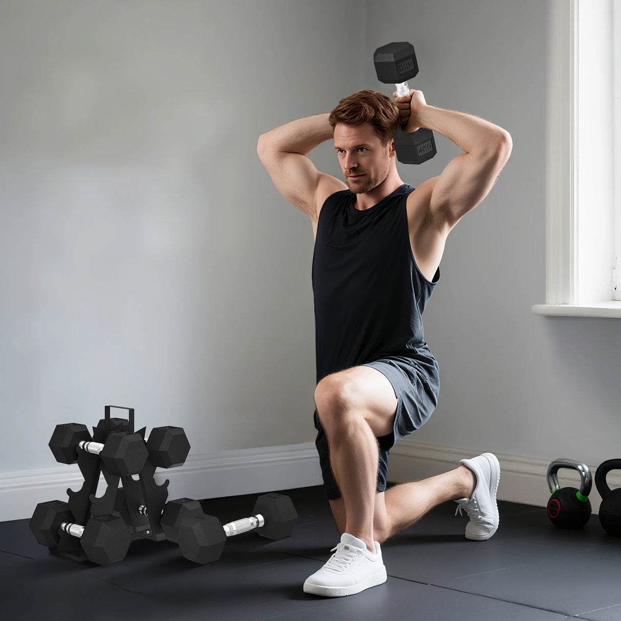 SPORTNOW Hex Dumbbell Set with Weights Storage Rack, Rubber Coated Dumbbells, Non-Slip Chrome Handles, Space-Saving for Home Gym Weight Lifting Strength Training, 2 x 2kg, 2 x 5kg, 2 x 8kg