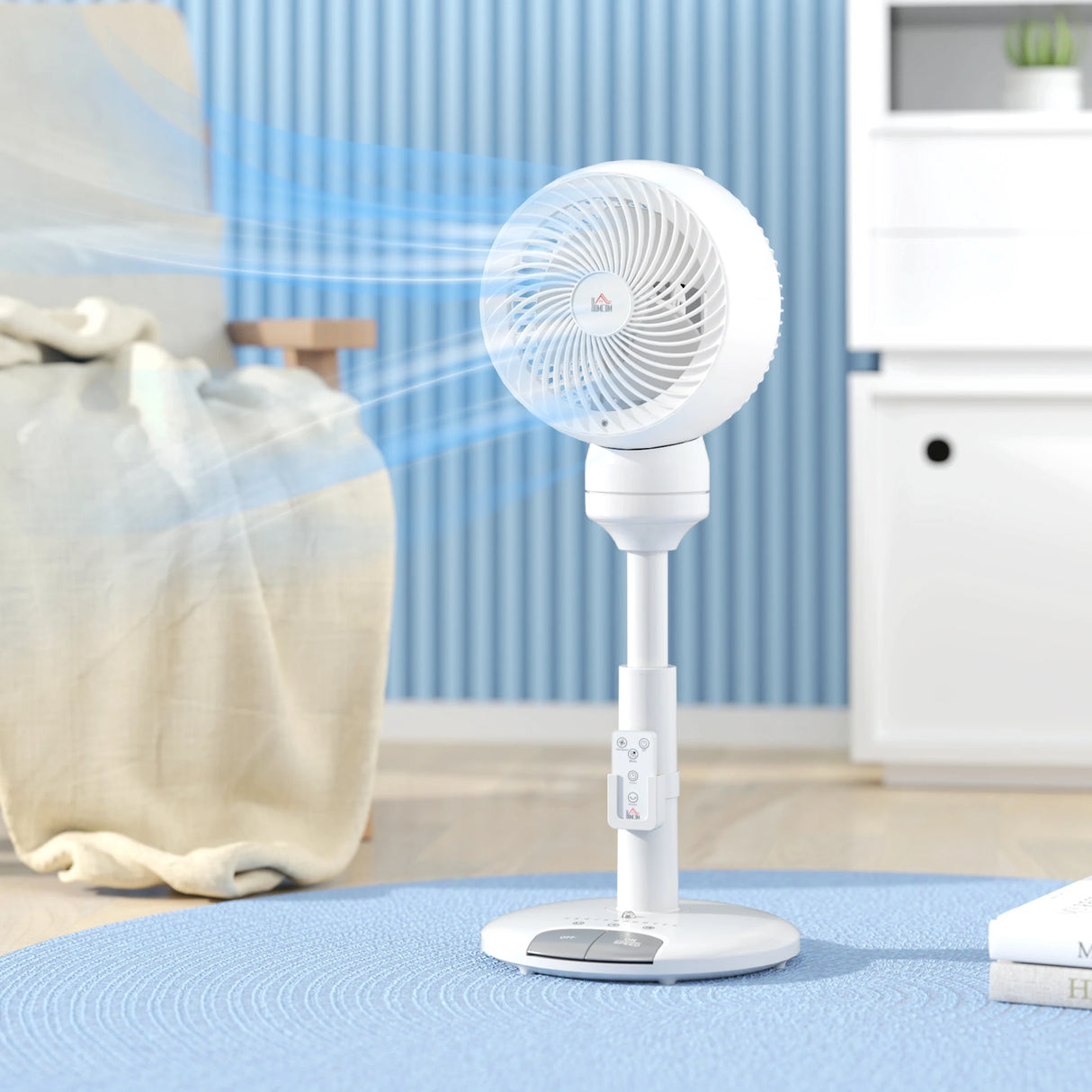 HOMCOM 9'' Air Circulator Fan 3 Speed 3 Mode, 70 Oscillation 90 Vertical Tilt, Remote Controller, for Living Room, Bedroom, Office, White