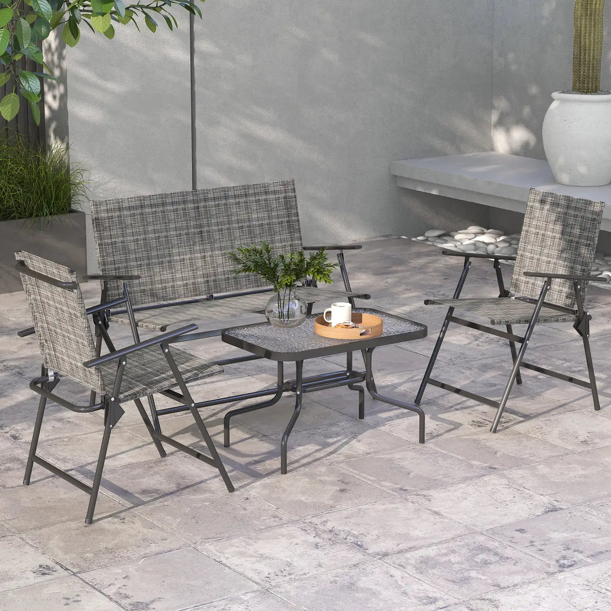 Outsunny Four-Piece Metal Garden Sofa Set - Mixed Grey