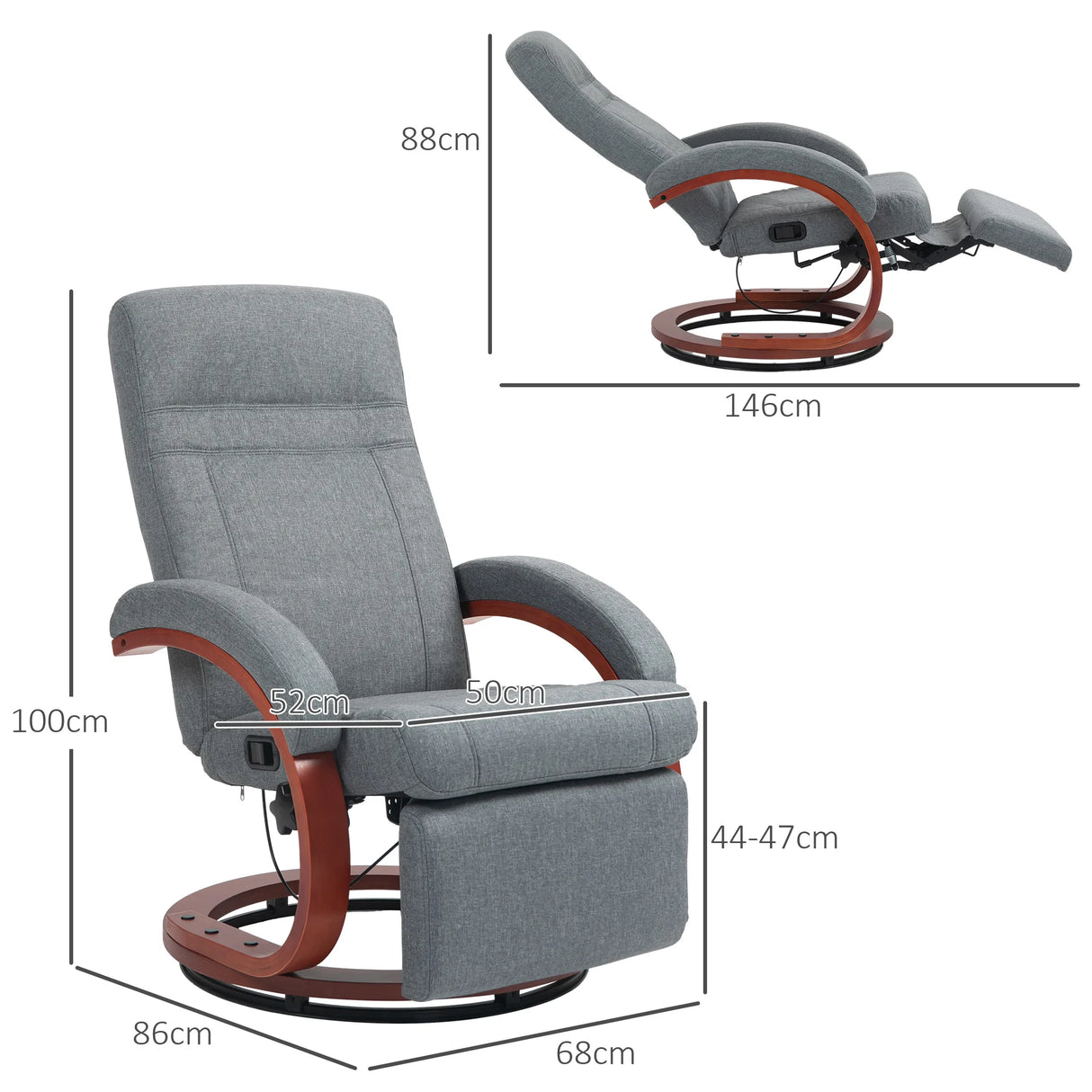HOMCOM 135 Manual Reclining Swivel Chair, with Footrest - Grey