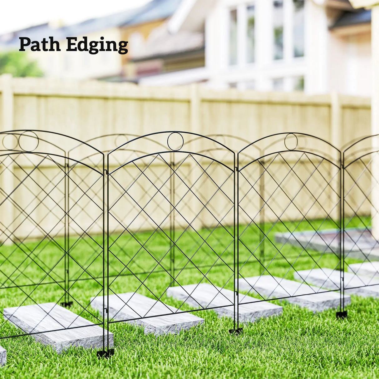 Outsunny Steel Decorative Outdoor Picket Fence Panels Set of 4, Black