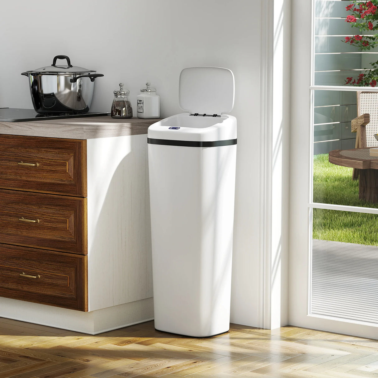 HOMCOM 50L Stainless Steel Sensor Bin - White