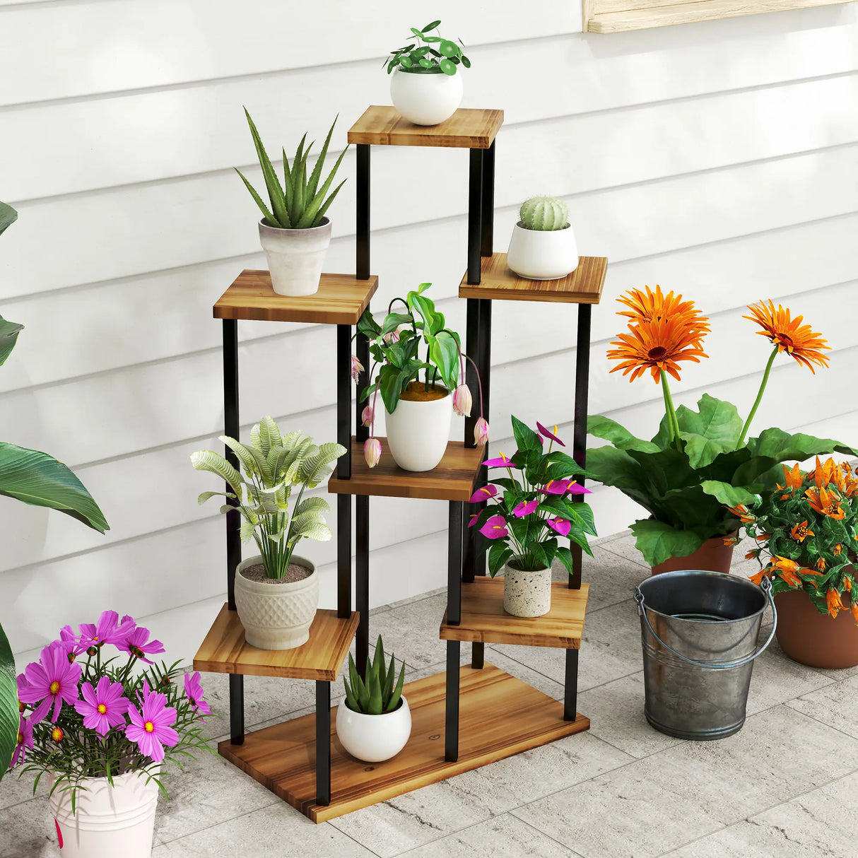 Outsunny Seven Wooden Shelf Plant Stand