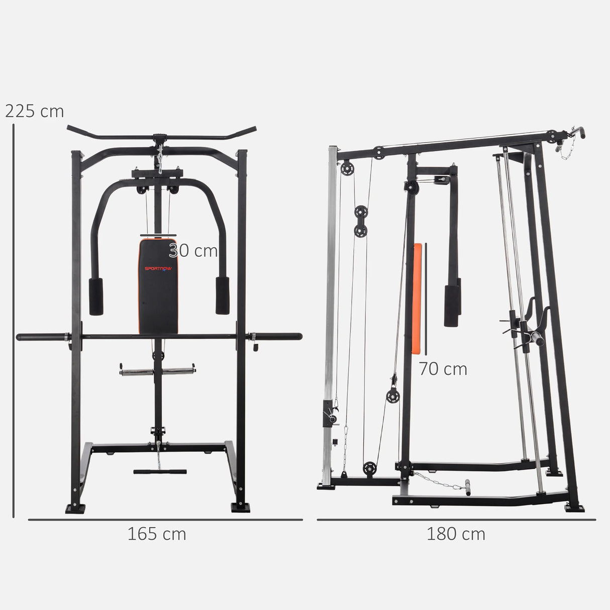 SPORTNOW 3-in-1 Smith Machine with Dual Cable Pulley System, Chest Press Station, 17-Level Squat Rack and Barbell Bar