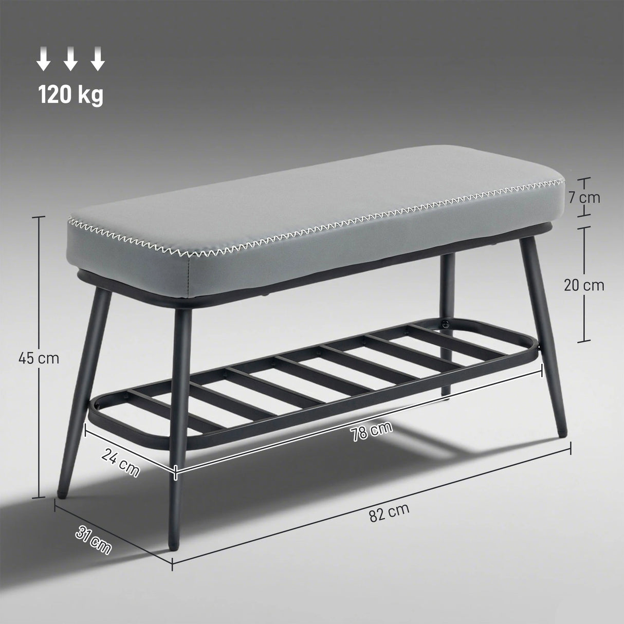 HOMCOM PU Leather Shoe Storage Bench - Grey