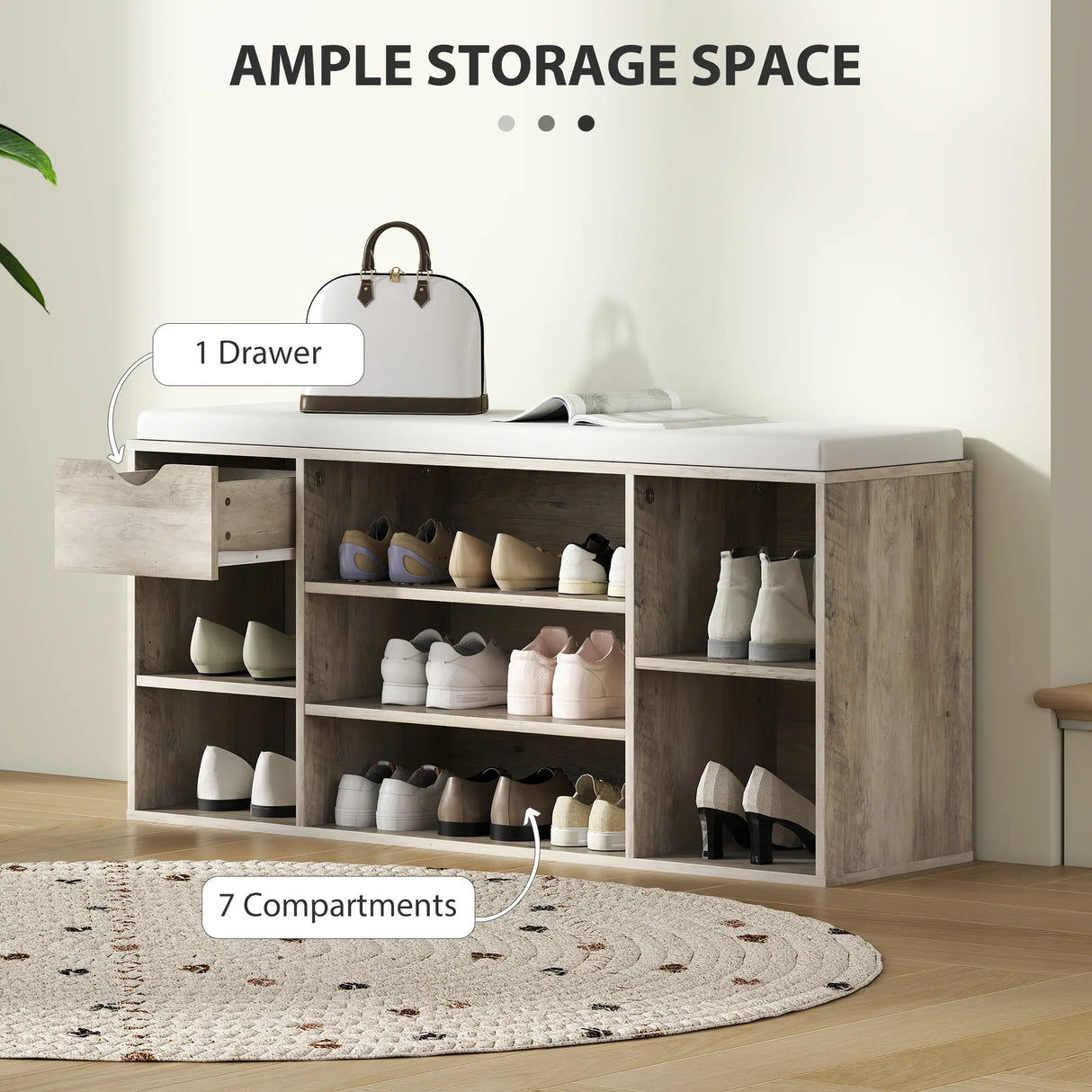 HOMCOM Shoe Storage Bench with Cushion - Grey