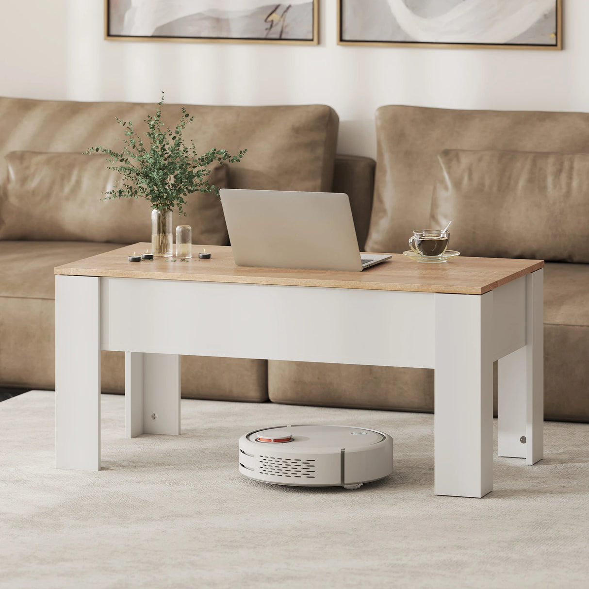 HOMCOM Lift Top Coffee Table with Hidden Storage Compartment, Lift Tabletop Pop-Up Center Table for Living Room